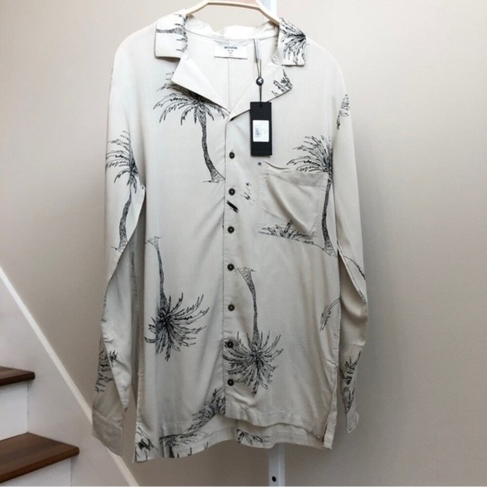 One Teaspoon Shirt Mens XS Beige Palm Island Long Sleeve Button Up Casual NWT